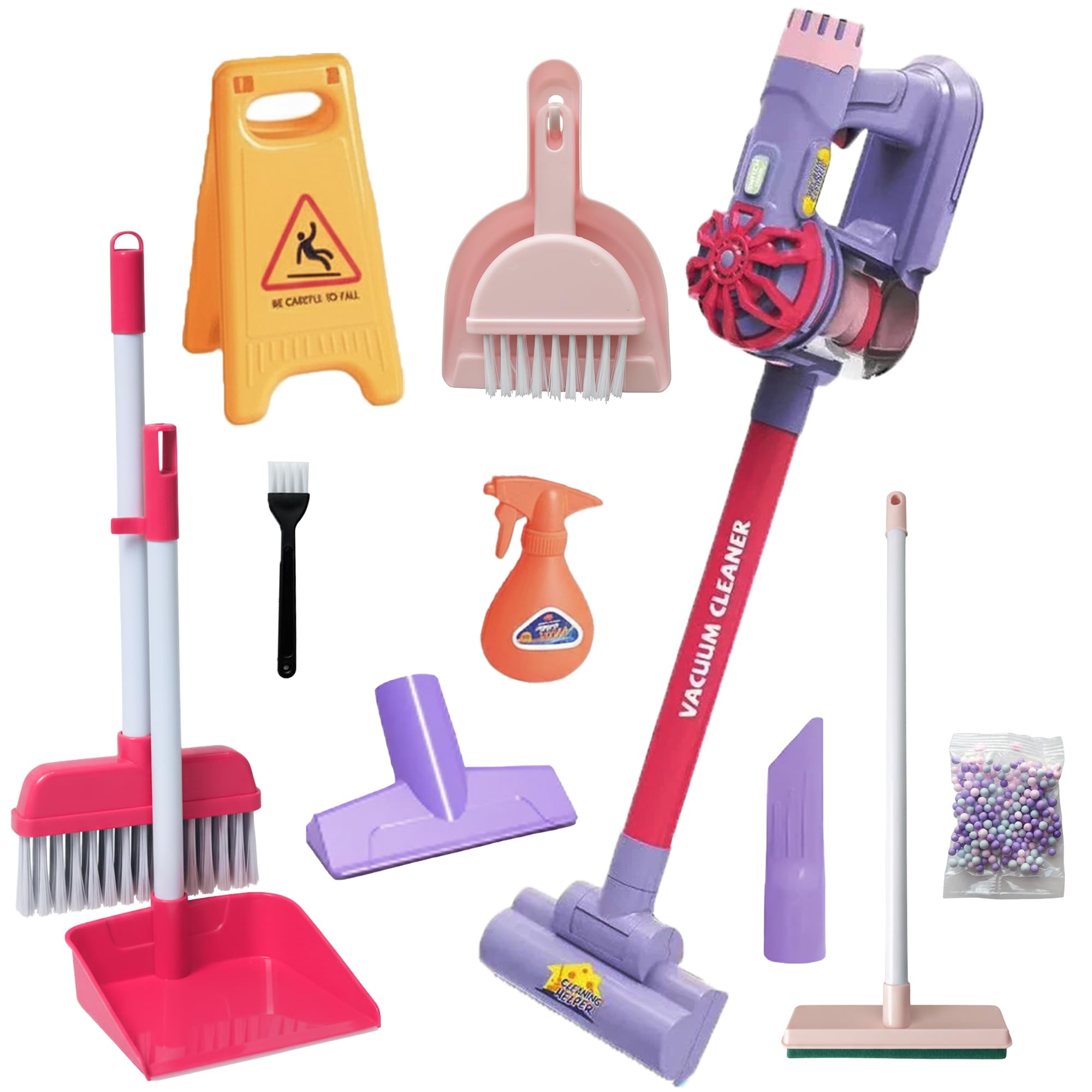 Aspirateur Enfant Jouet Fonctionnel - Jouet Mixte 2 Ans Balai Jeux éducatif - Cadeau Enfant 3 Ans garçon Fille Rose - Aspire Vraiment - Piles Non incluses 2×AA