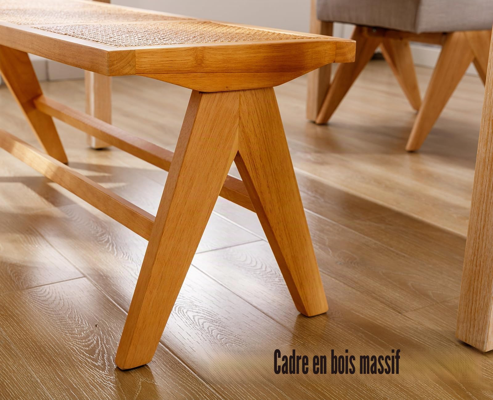 Wahson Banc de Salle à Manger en Rotin et Bois Massif - Banquette Restaurant pour Cuisine, Bois Naturel