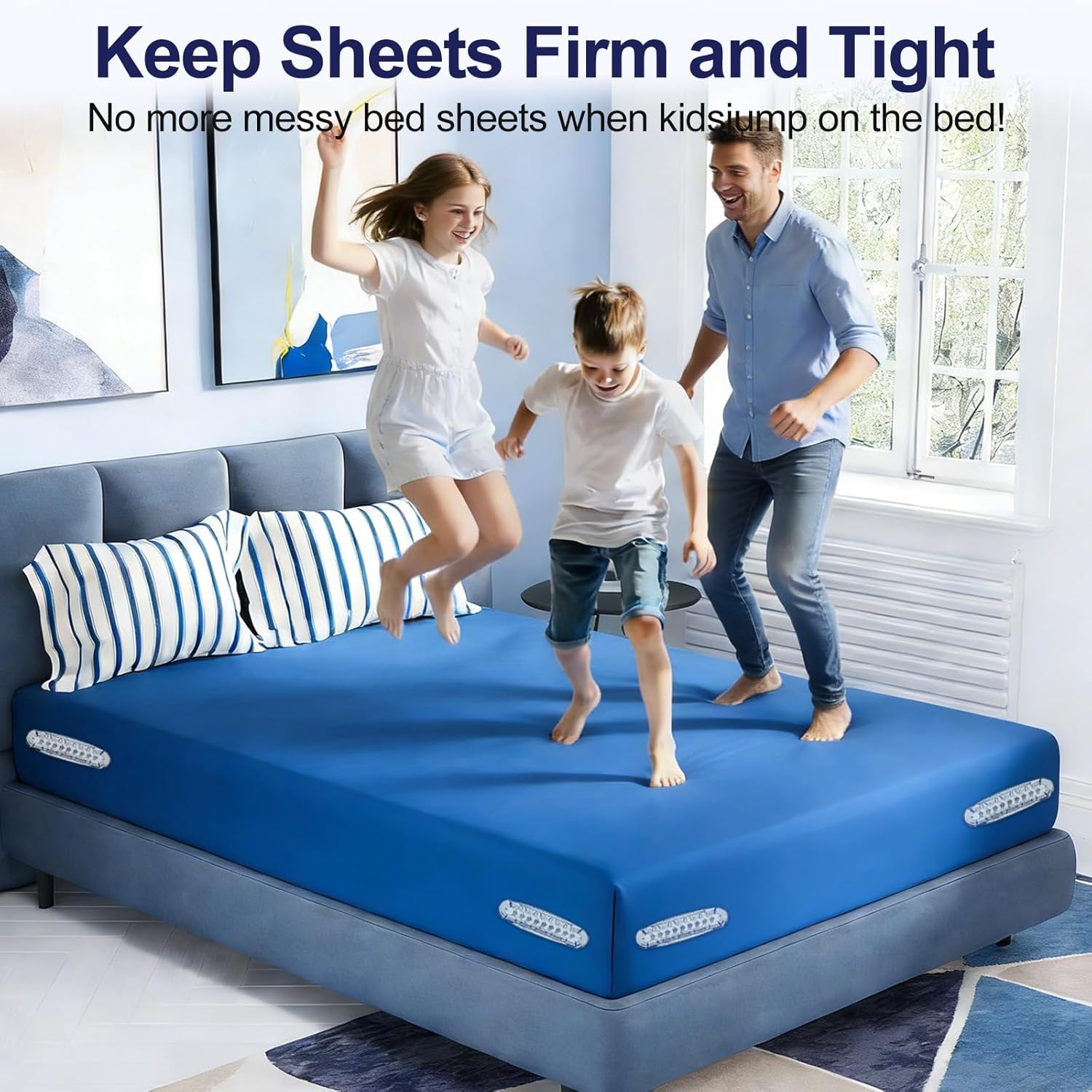 Bed Sheet Holders for Corners, New Upgrade Fitted Sheet Holder Grippers Dual-Side Lock Design, 4Pcs Sheet Straps Heavy Duty Sheet Clips Fitted All Mattress Sizes, Lock Sheet Holders Keep Firm (White)