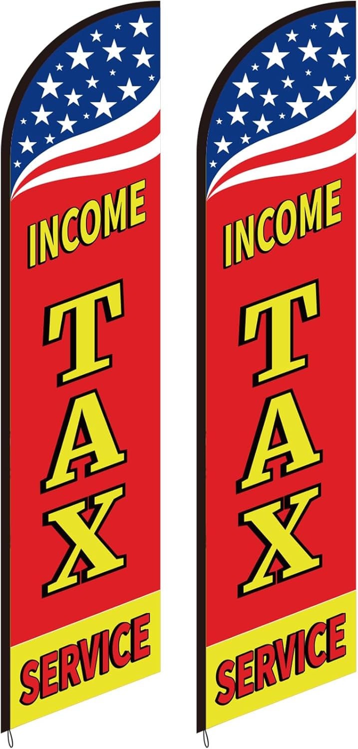 Mindsoft 2 Pack Income Tax Feather Flags 2.5 x 12 ft Tall Swooper Advertising Feather Banner Sign for Accounting Offices Professionals, Flag Only(Income Tax Service)
