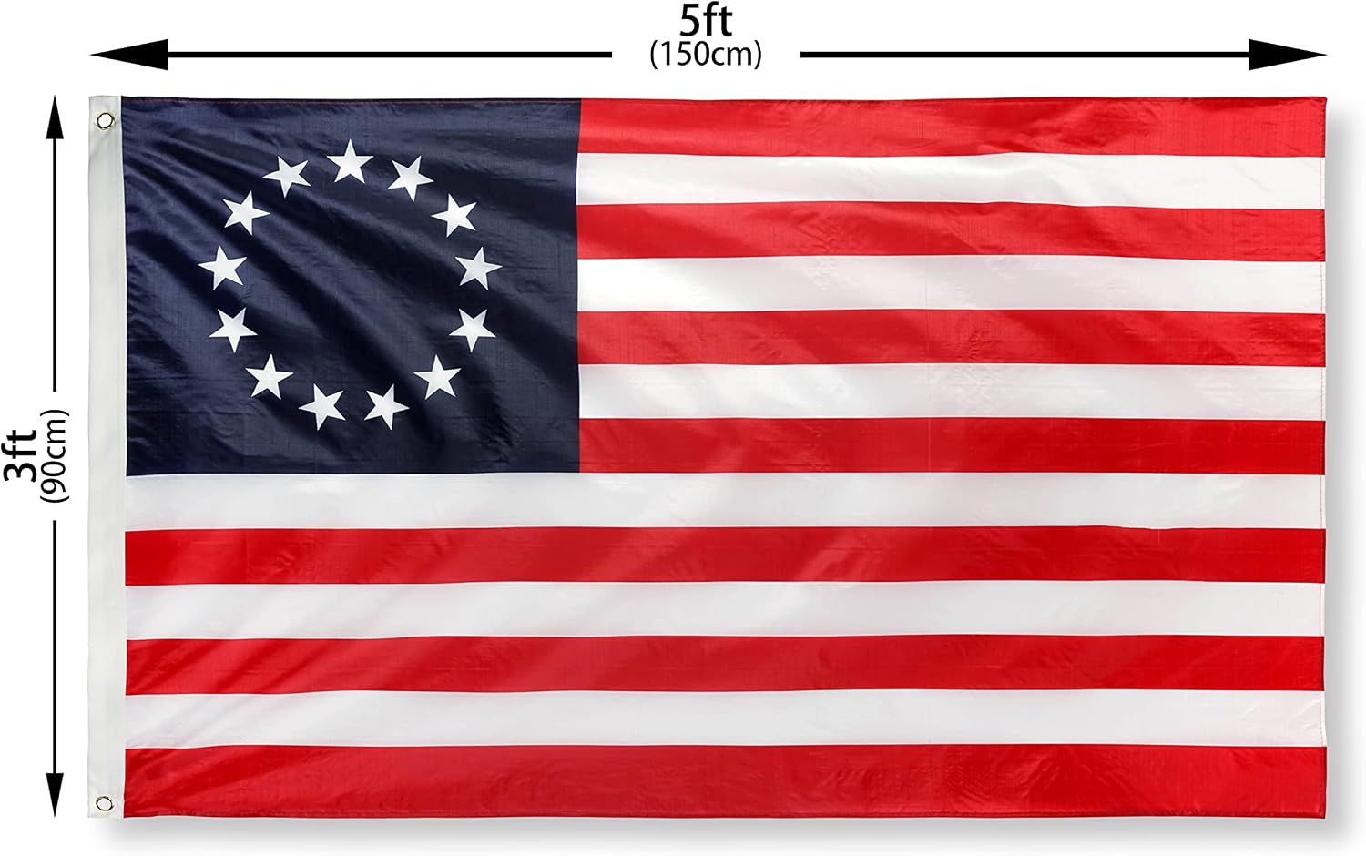 DANF Betsy Ross Flag 3x5ft - 100D Thicker Polyester - July 4th Independence Day 13 Stars American USA America Historical Flags Double Sided Canvas Header with Brass Grommets Indoor & Outdoor Use