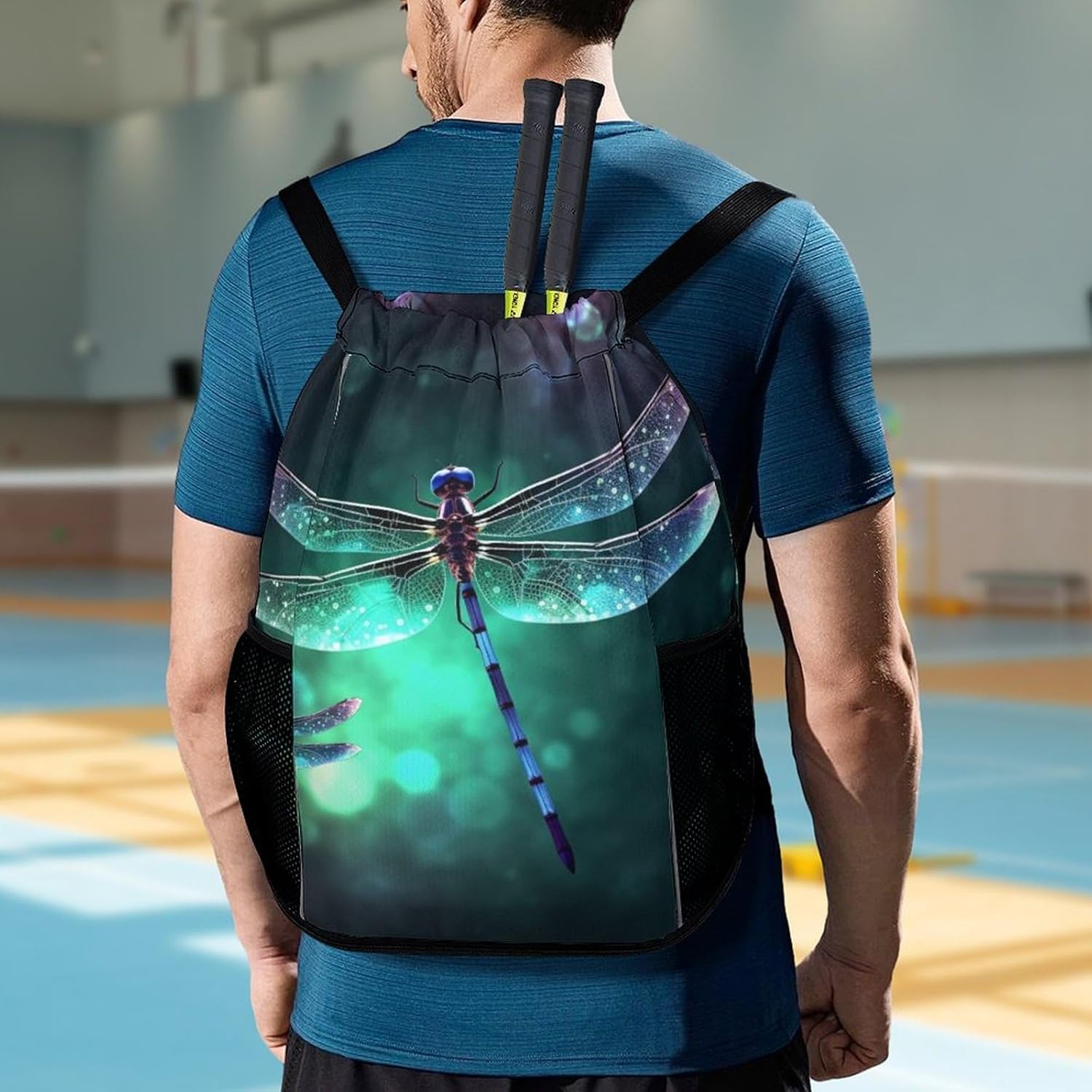 Small Gym Bag Galaxy Animal Dragonfly Printed Drawstring Gym Bag for Men Lightweight Waterproof Drawstring Backpack for Women with Shoe Compartment for Travel Tourism Work And Fitness
