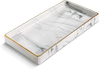 Benevolence LA Ceramic Vanity Tray, Candle Tray with White Marble Finish | Jewelry Tray, Jewelry Dish | Marble Tray Decor, Perfume Tray for Dresser | Decorative Tray, Bathroom Tray, 9x4.5x1 inches