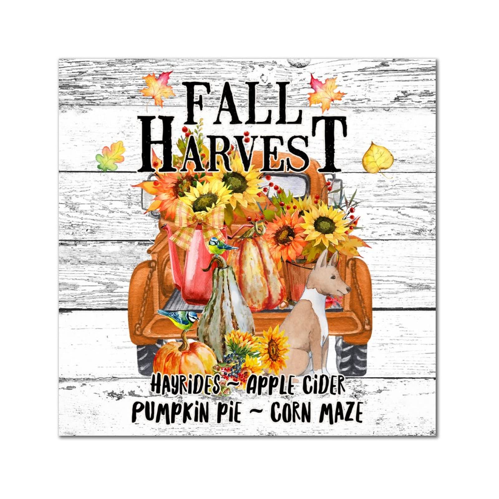 Cadeau déco automne : plaque murale bois originale avec chien Cocker et tournesol doré