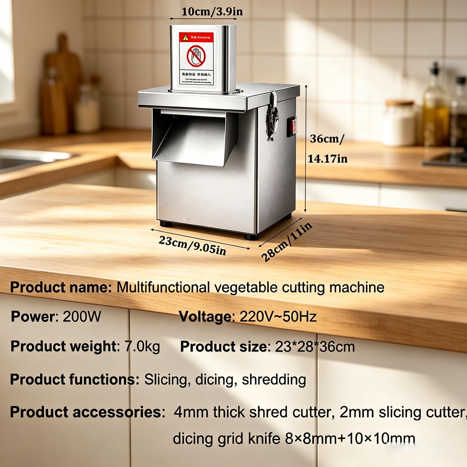 Cortadora De Verduras Comercial 3 En 1, Cortadora Eléctrica De Acero Inoxidable De 200 W, Máquina Para Rallar Y Cortar En Dados, Producción De 150 Kg/h Para Restaurante