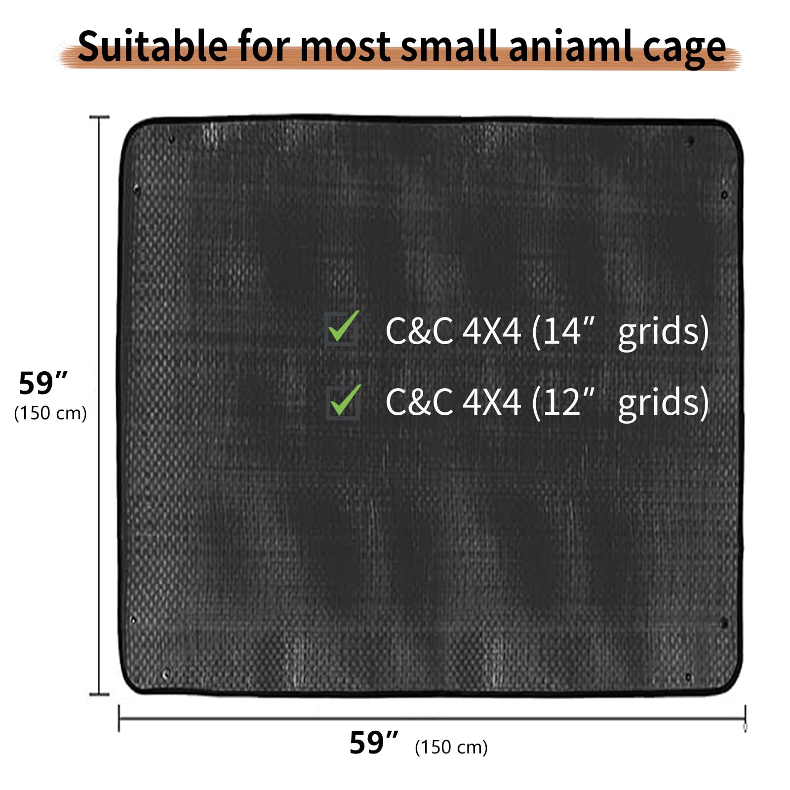 Oncpcare Tapete Impermeable para corralito de Mascotas de 150x150cm, Forro de Jaula de Conejillo de Indias, Base Reutilizable para Conejos, Conejos, Hurones y Otros Animales pequeños (Negro)