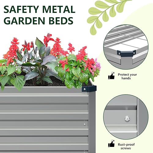 Miniatura 3 de Vengarus Kit de cama de jardín galvanizado elevado de 8 x 4 x 1 pies (paquete de 2), maceta de metal para exteriores, contenedor rectangular
