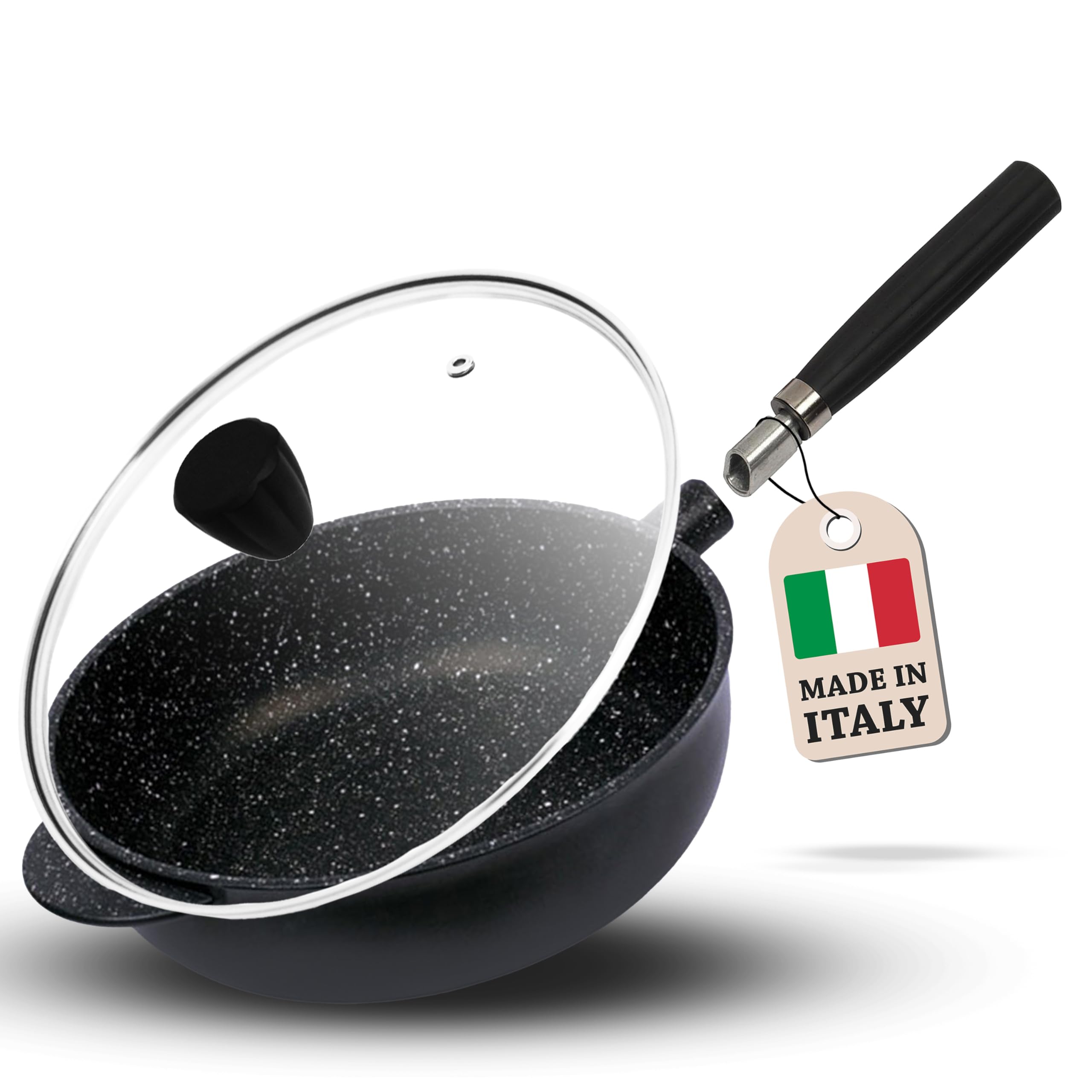 pentolpress Granit Tiefe Pfanne (28 cm Durchmesser) – Pfanne Induktion – super kratzfeste Induktionspfanne – Antihaft Bratpfanne made in Italy – Pfannen mit abnehmbarem Griff