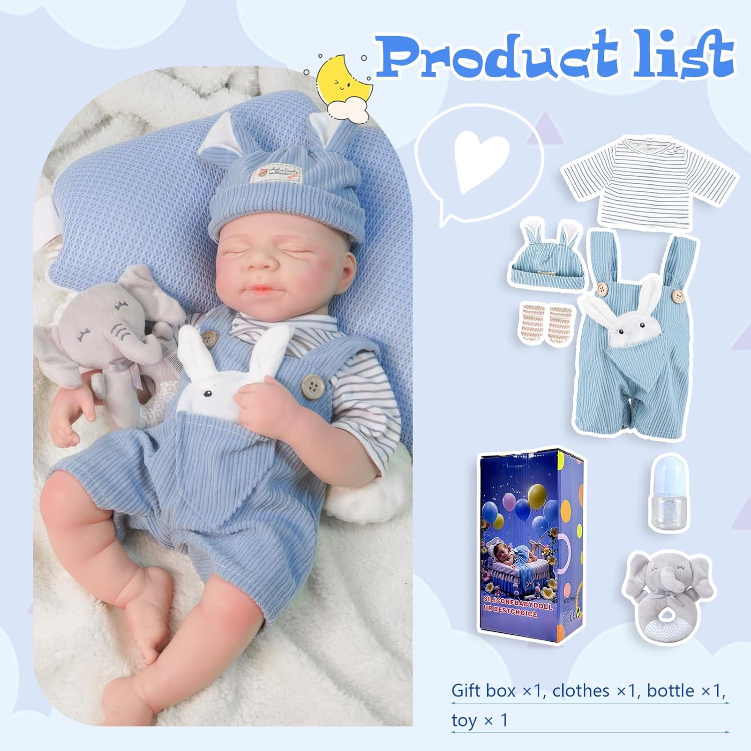 Boy 20 Inch, Full Silicone Baby Doll, Reborn Baby Dolls Silicone Full Body, Sleeping Position Newborn, Not Vinyl, with Gift Box