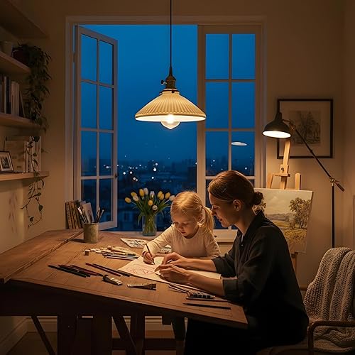 Miniatura 7 de Lámparas colgantes de cerámica industrial vintage, cable colgante ajustable de 6.56 pies, enchufe de latón, compatible con bombillas E26/E27,