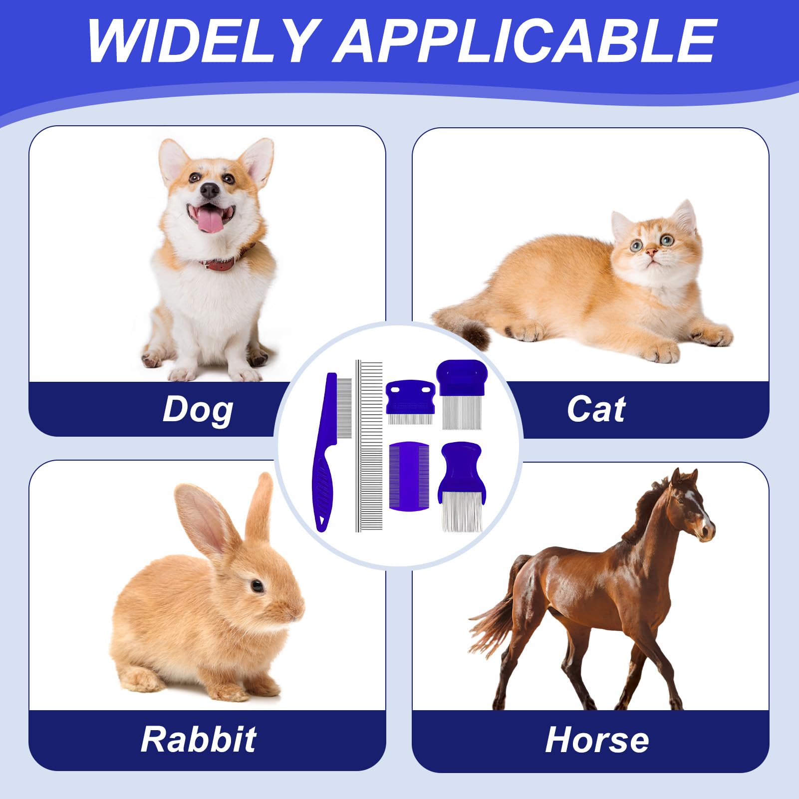 6Set Peignes Anti Puces pour Animaux, Peignes Acier Inoxydable pour Chats et Chiens, Outils de Toilettage, Élimination des Puces et Taches de Larmes, Peigne Démêlant