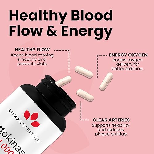 Miniatura 4 de Luma Nutrition Suplemento de Nattokinase - Natto 4000 FU por porción, soporte premium para la salud del corazón - Vegano y sin gluten - 60 cápsulas