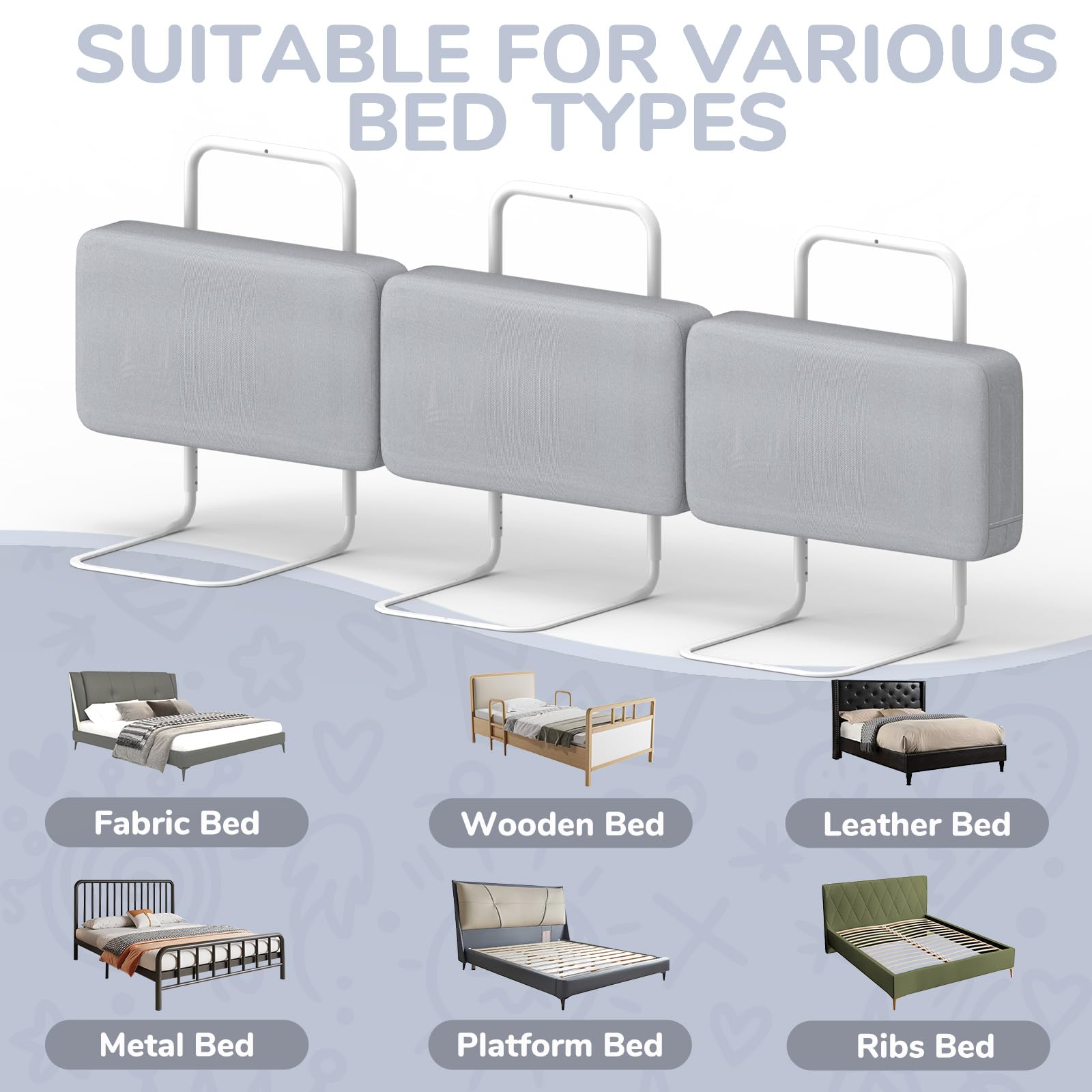 Bettgitter für Kinder – Rausfallschutz und Bettkantenschutz für Babybett und Kinderbett, Höhenverstellbar 40-60 cm, Sicherheitsgeländer mit Seitenschutz, Tragbar (Grau x 60cm x 2)