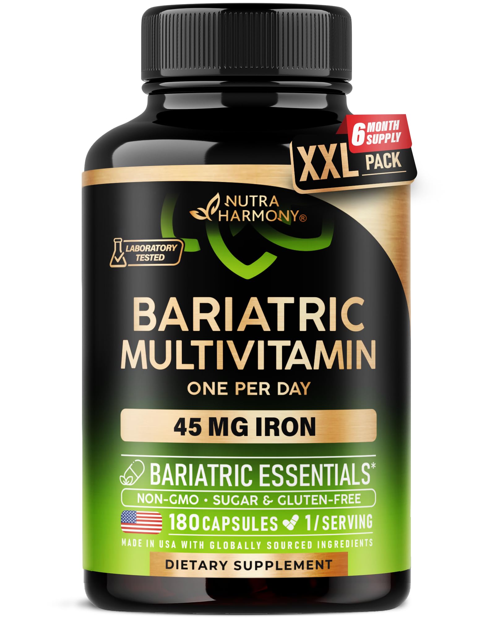 Bariatric Multivitamin with Iron 45mg - 21in1 Bariatric Complex - 180 Caps 180 Count (Pack of 1)