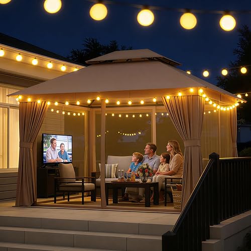 Aoxun 10x12 Outdoor Gazebo with 50FT LED Hanging Lights Metal