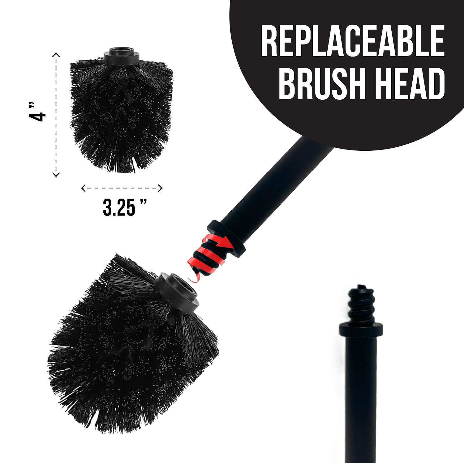 Splash Home Adora Stainless Steel Toilet Brush with Holder, Bowl Scrubber with Durable Bristles, Hidden Brush with Splash Protective Disc Design - Matte Black