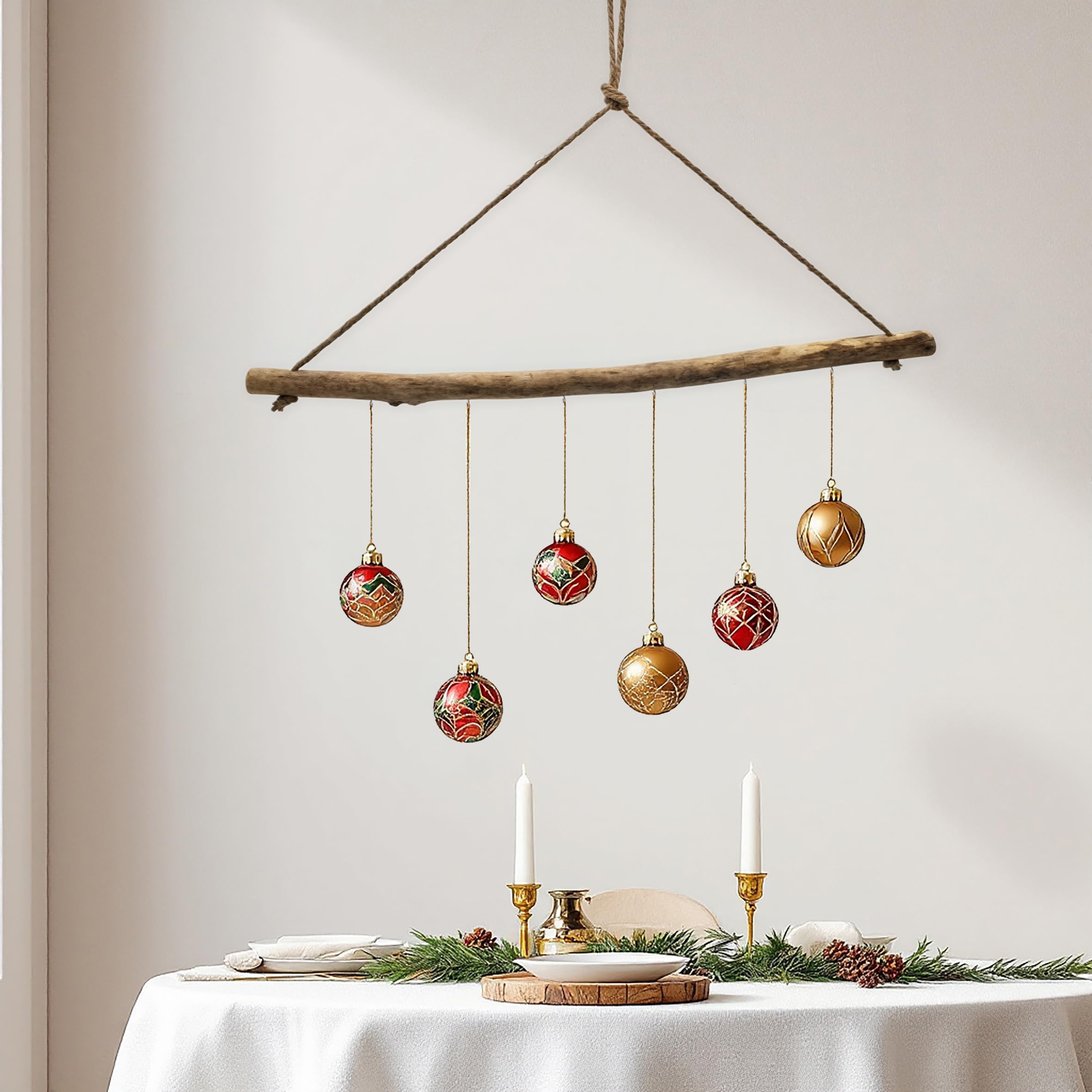 Treibholz AST zum Hängen mit 6 Haken zum Dekorieren - 83 cm - Holzast Wanddeko Hänger mit Naturkordel