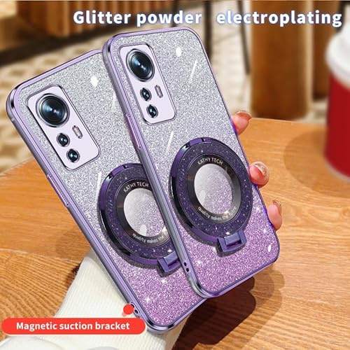 BLOTECH Cover Bling Glitter Compatible with Xiaomi Mi 12X Case Soft TPU + Sparkle Paper 2 in 1 Glitter Cute Phone Case Girls with Stand Ring Holder Hybrid Soft Silicone BackCover Shockproof Purple