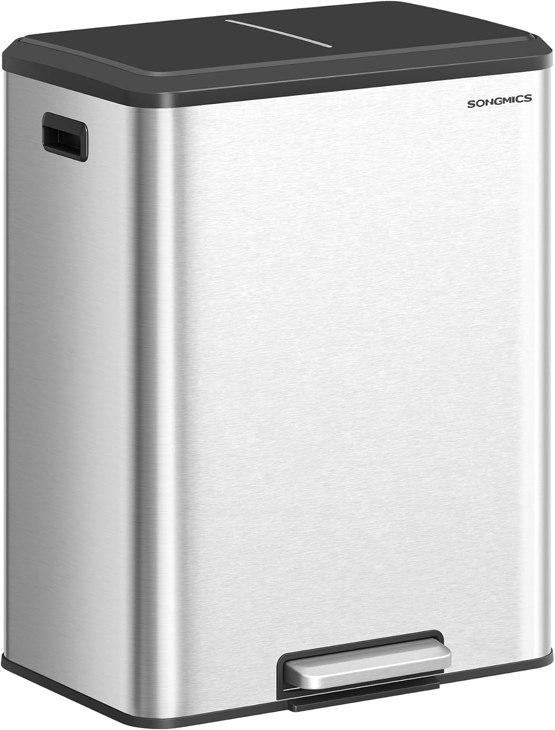 SONGMICS Trash Can, 2 x 8 Gallon (2 x 30 L) Double Garabge Can for Recycling and Waste, Stainless Steel, Soft-Close Lid, Inner Buckets, Wide Sturdy Pe