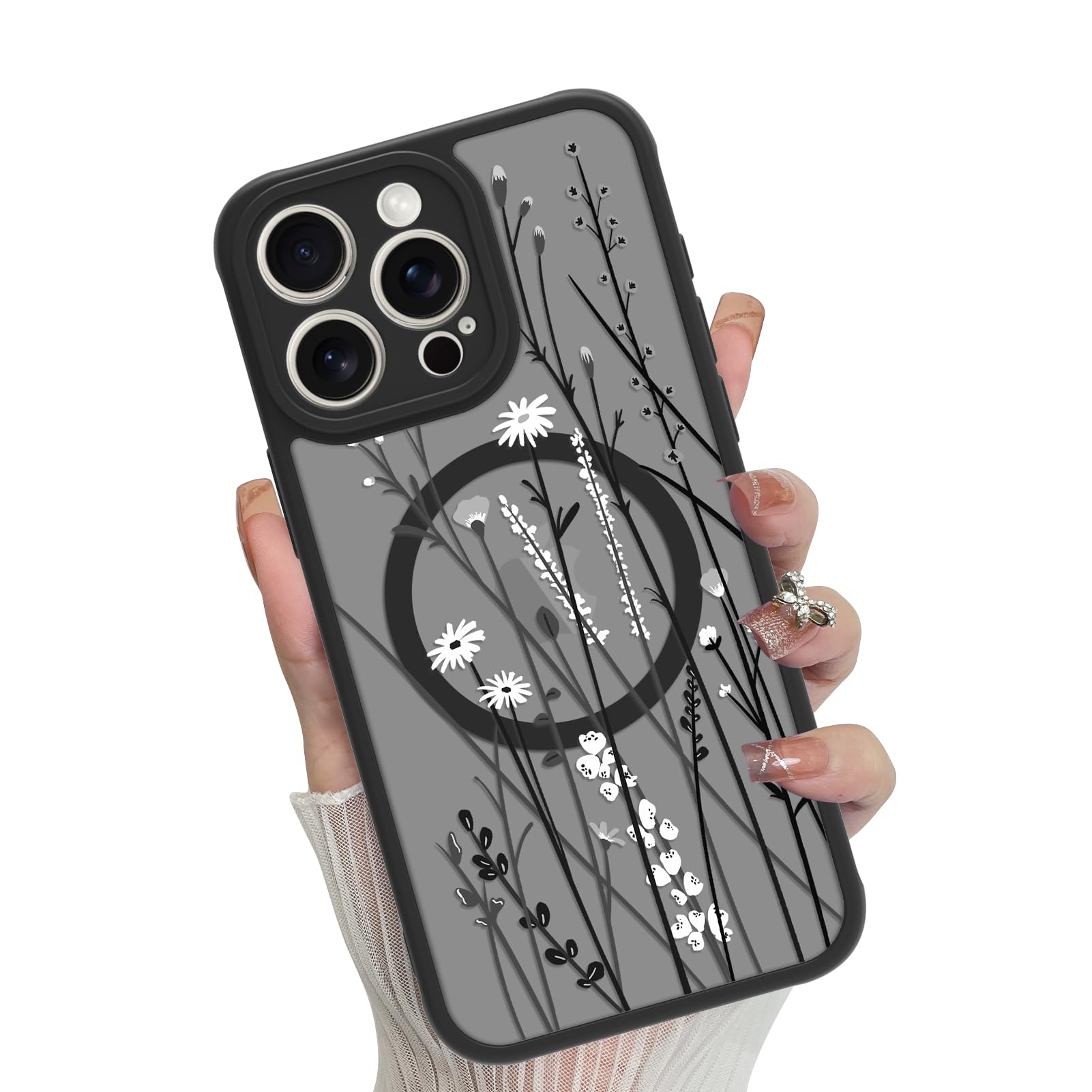 MOWIME Magnetic Floral for iPhone 13 Pro Max [Compatible with MagSafe] Cute Aesthetic Fashion Flower Translucent Matte Hard Back Shockproof