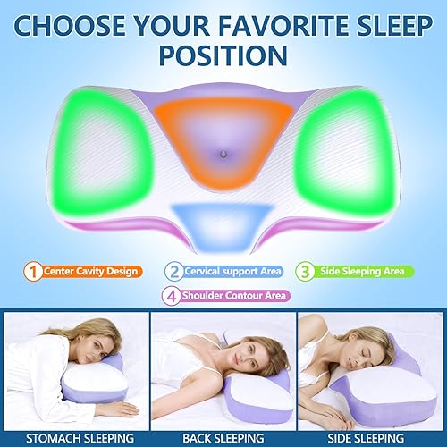 Miniatura 2 de Almohada de cama de espuma viscoelástica, almohadas de contorno cervical para soporte de cuello y hombros, almohada ergonómica ajustable para lado,