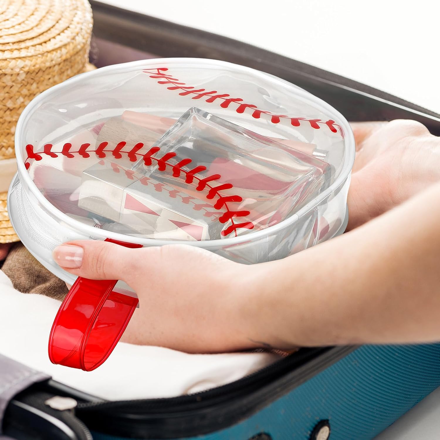 Reginary 12 Pcs Baseball Cosmetic Bag Gifts Accessories for Makeup Bags PVC Clear Cheer Base Ball Case Toiletry Zipper Pouch Waterproof Travel Handbag Purses Organizer for Baseball Team Gift