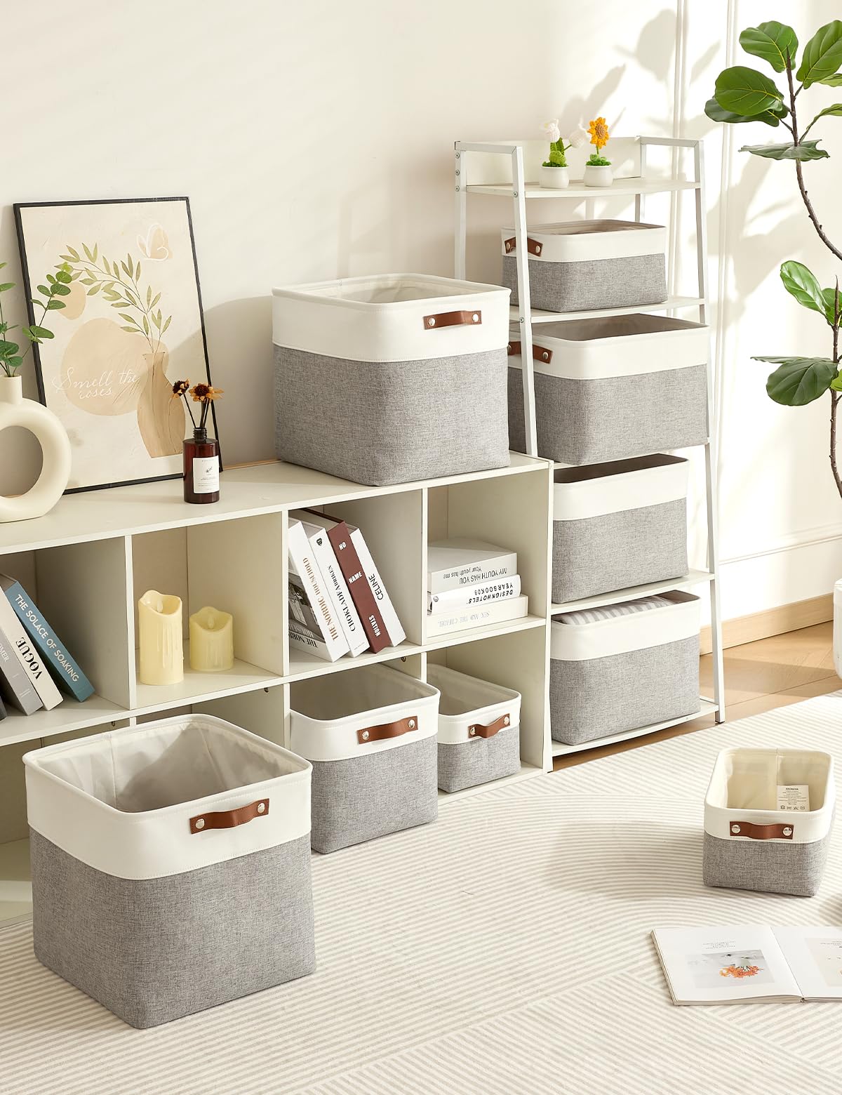 Bagnizer Foldable Storage Baskets for Shelves Closet 4PCS Fabric Small Organizer Box Bins with Handles Waterproof Canvas Box for Clothes Pet Toys - Image 4