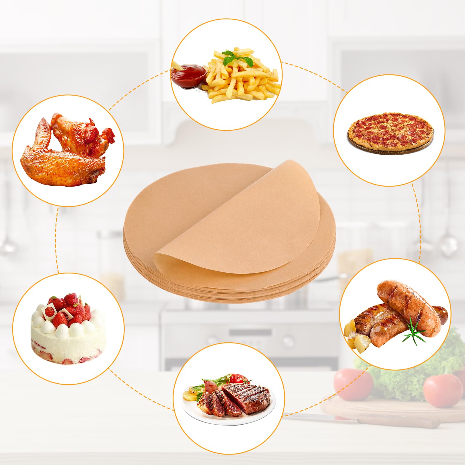 OKBY Rond perkamentpapier - 100 stuks bakpapier rond, 25,4 cm BBQ-perkament anti-aanbakpapier perkamentpapier cirkels bladeren voor grill cook, Steam Air Fryers (wit