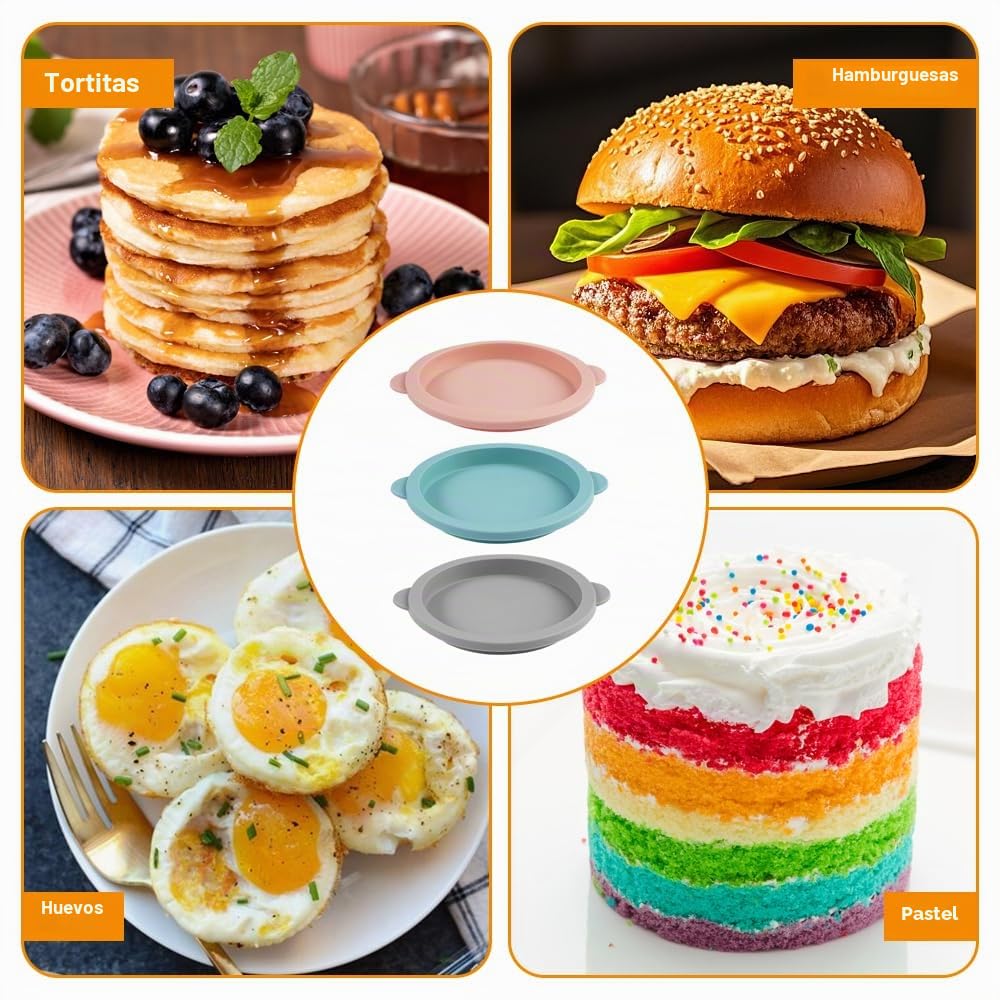 6 Piezas Molde Silicona Huevos Freidora de Aire con 2 Cepillo de Silicona, 10 cm Molde Redondo de Silicona para Tartas, Recipiente Air Fryer para Tapas de Muffins, Tostadas, Sándwiches