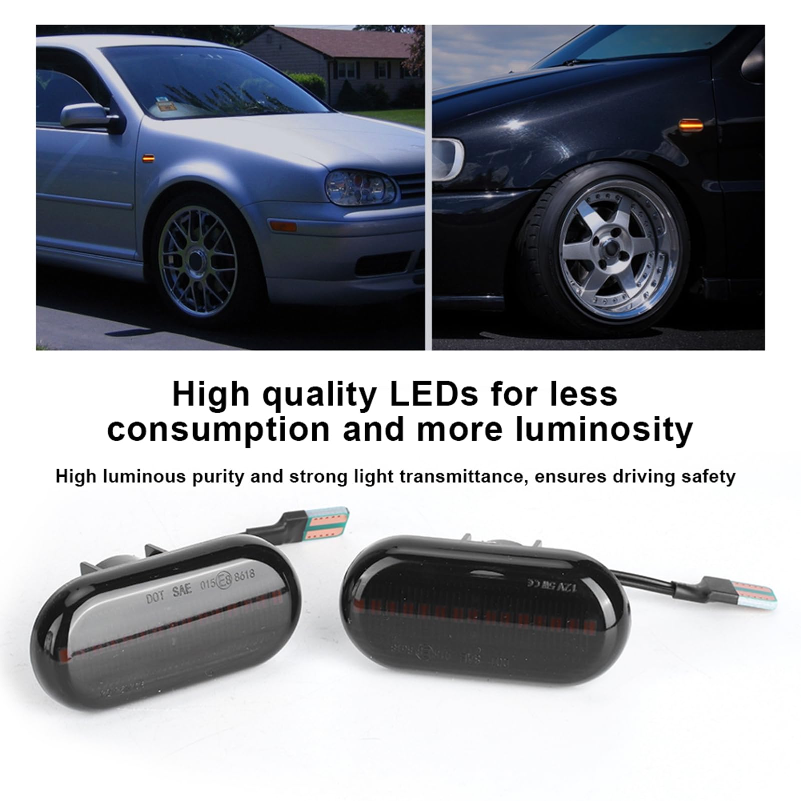 Aramox Clignotants Latéraux LED Dynamiques Séquentiels pour Ambre 12V 5W ABS Plug and Play