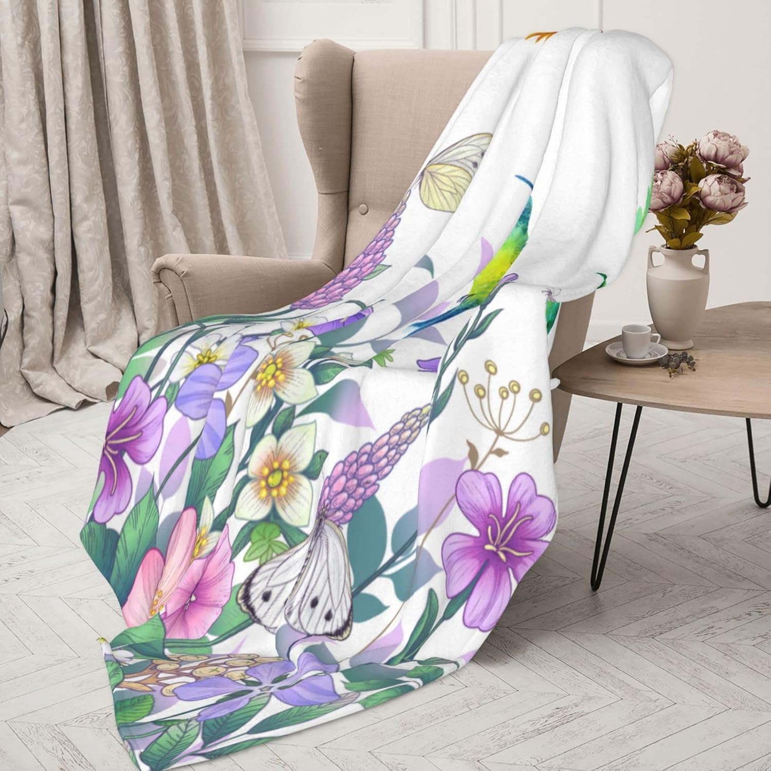 Hummingbird Birds Soft Throw Blanket All Season Microplush Thick Warm Blankets Tufted Fuzzy Flannel Throws Blanket for Bed Sofa Couch 60"x50"