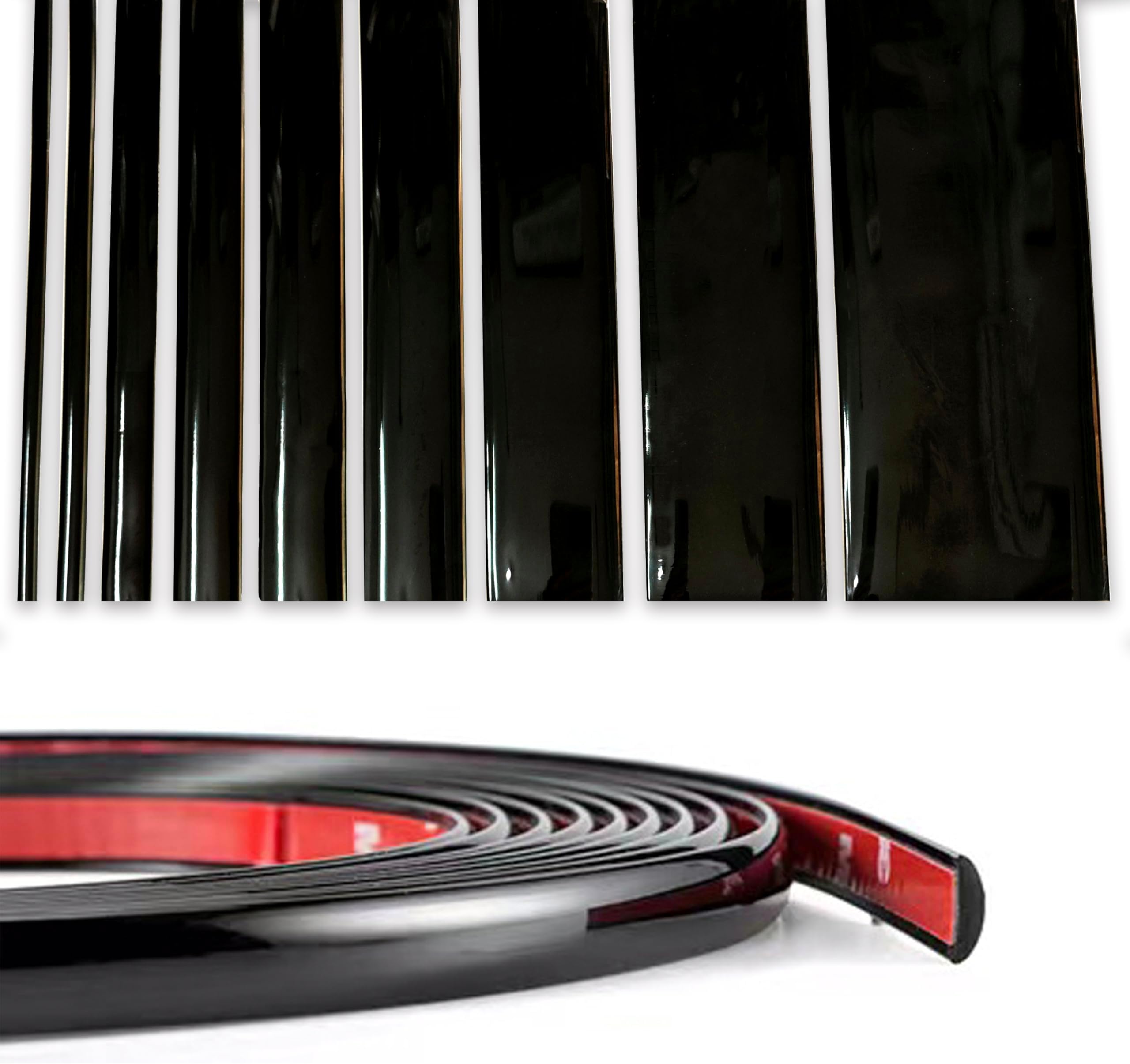 16Ft Glossy Black Extra Thick Auto Molding Trim Universal Bumper Window Door Body Side Decorative Strip Scratch-Proof (Width: 1/2inch [12mm])