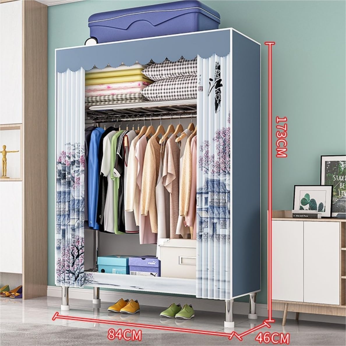 Wardrobe Closet Schrank Tragbarer Kleiderschrank, Freistehender Schrank-Organizer Mit Abdeckung Für Aufhängen Und Aufbewahren Closet Aufbewahrungsschrank(84 * 46 * 173cm)