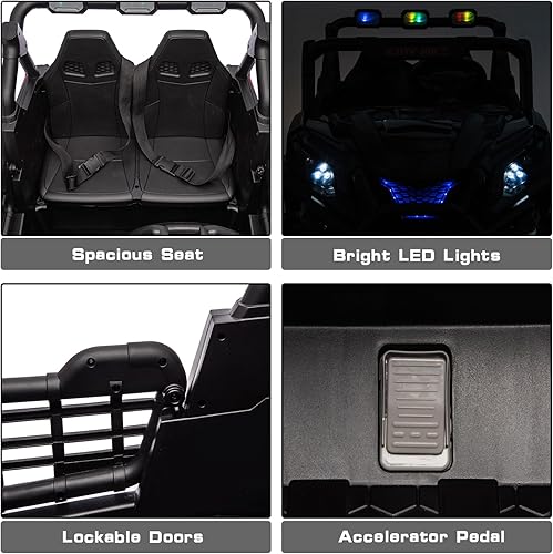 Miniatura 7 de UTV todoterreno de 24 V de 2 plazas para niños, auto con control remoto, vehículo eléctrico para niños con música, Bluetooth, arranque de llave,