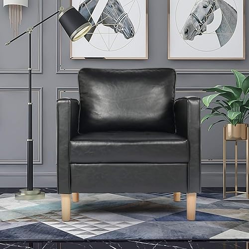 Miniatura 12 de STHOUYN Juego de 2 sillas decorativas de piel sintética negra, sillas pequeñas para sala de estar, dormitorio, cómoda silla de lectura para adultos,