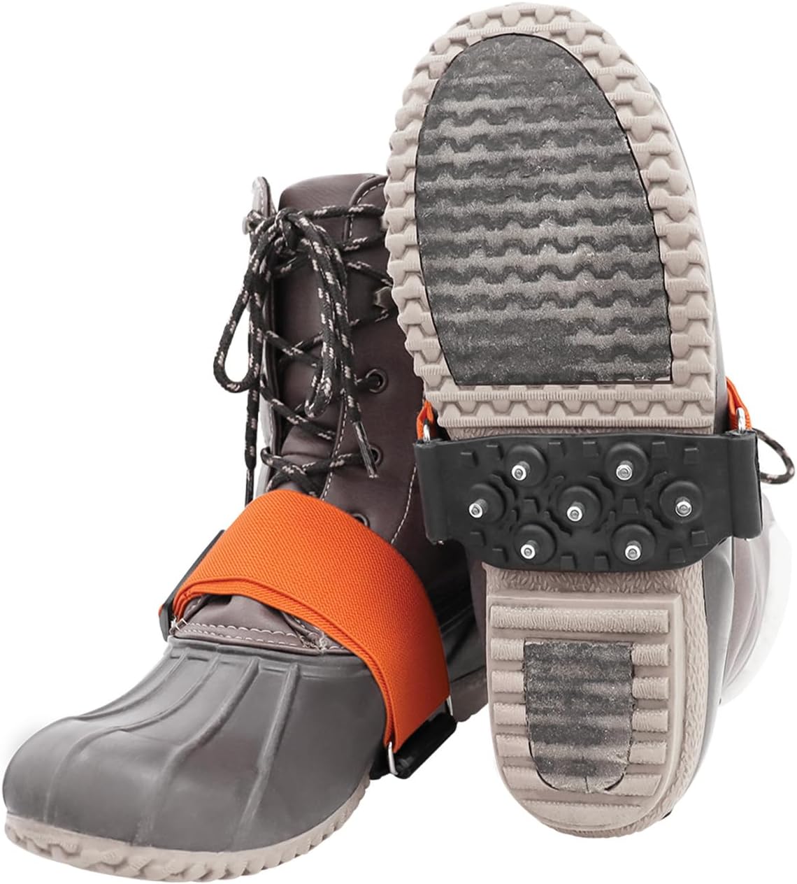GGS Ice Cleats for Shoes & Boots – Non-Slip, Mid-Sole Spikes with Adjustable Strap for Traction in Snow and Ice, Winter Hiking, Fishing, Walking, and Climbing, One Size