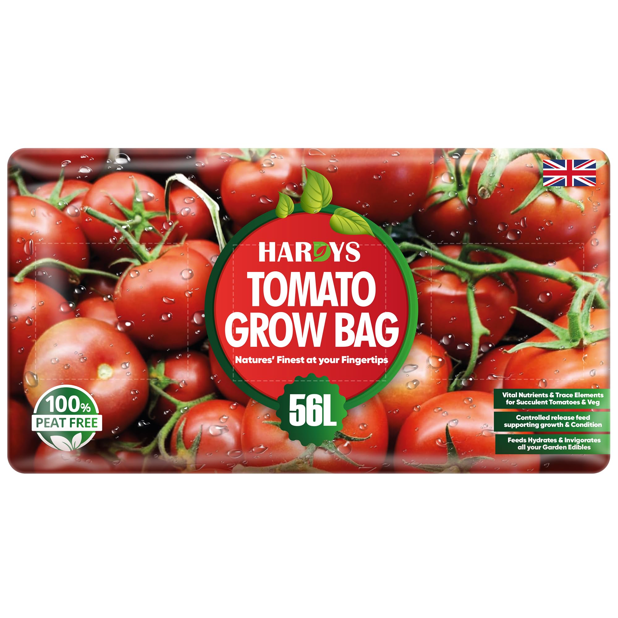 Hardys 56L Tomato Grow Bag - Deep Fill Moisture Retention Grow Bags for Tomatoes 8 Week Fertiliser - Seaweed & Nutrient Enriched Compost Growbag for Flavoursome Vegetables