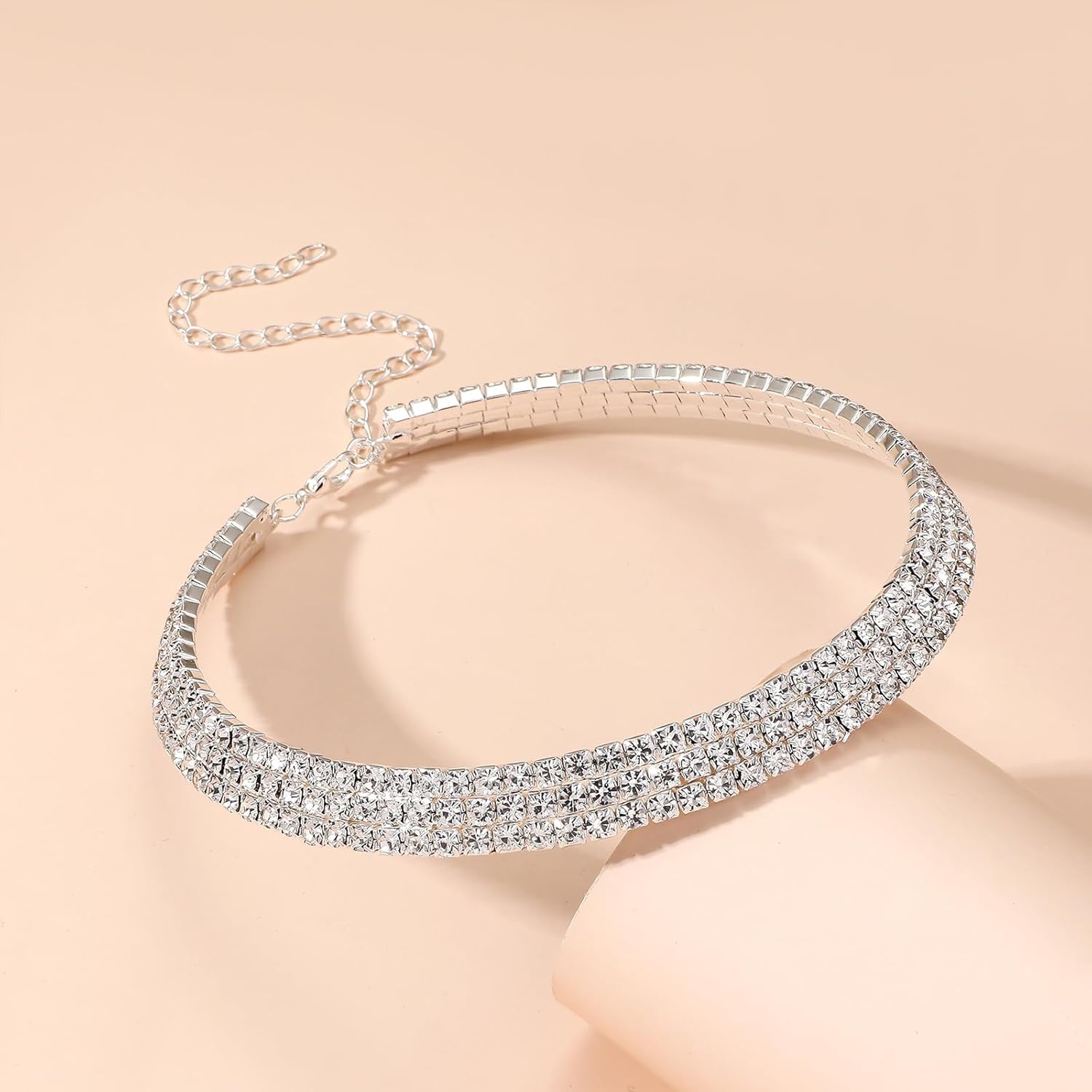 Rhinestone Tennis Necklaces Silver Choker Necklace for Women Bling Collar Necklace for Woman Statement Round Prom Jewelry - Image 6