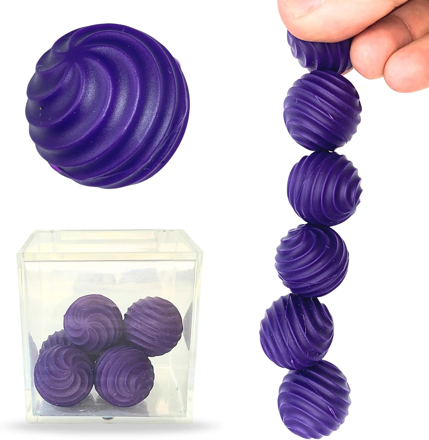 Magnetic Silicone Fidget Balls – Focus Function – 6 Identical Textured Balls for Concentration & Clarity – Stress Relief Sensory Toy for Adults, ADHD, Anxiety – Acrylic Box