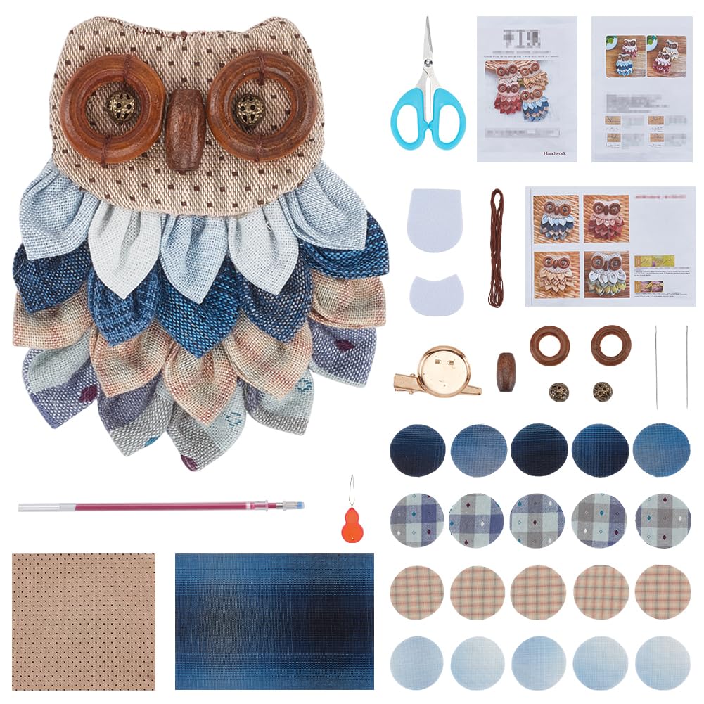 FREEBLOSS Owl Patchwork Brooch Kit DIY Patchwork Sewing Kit Handmade Patchworks Owl Brooch with Fabric DIY Sewing Kit for Beginners