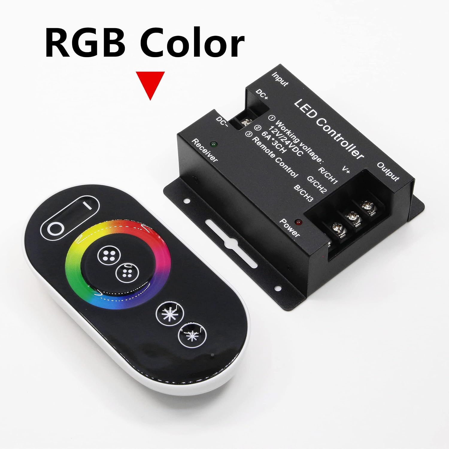 DC 12-24V 6A/CH 3Channel Single Color Double Color Black RF LED Controller Full Touch RGB Remote Controller for LED Strip Light (RGB)