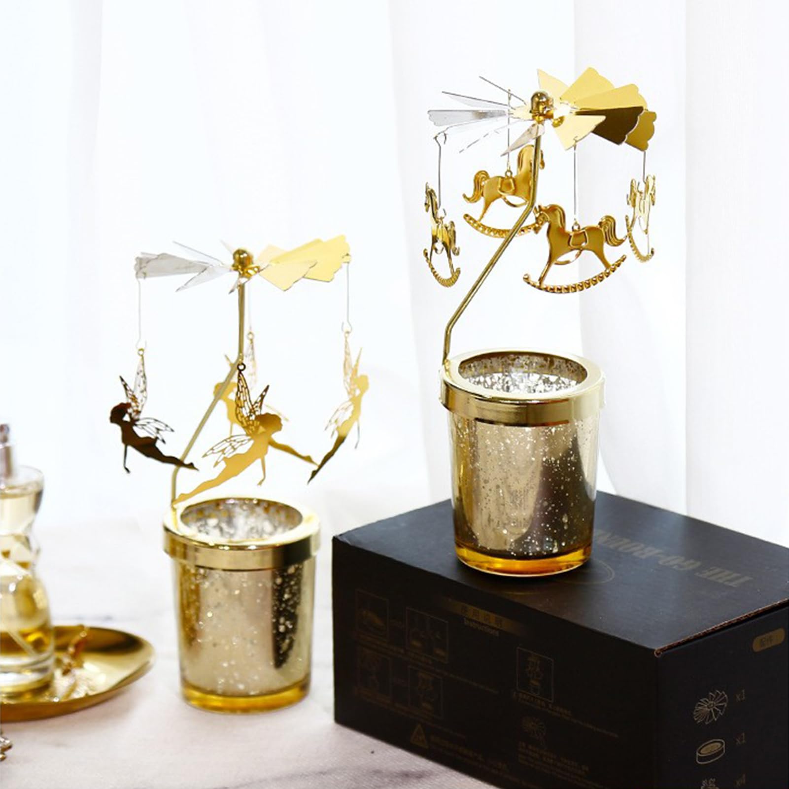 Lot De 3 Bougeoirs Rotatifs En Forme De Carrousel - Décoration Festive Pour Noël, Mariage, Anniversaire, Ambiance Chaleureuse