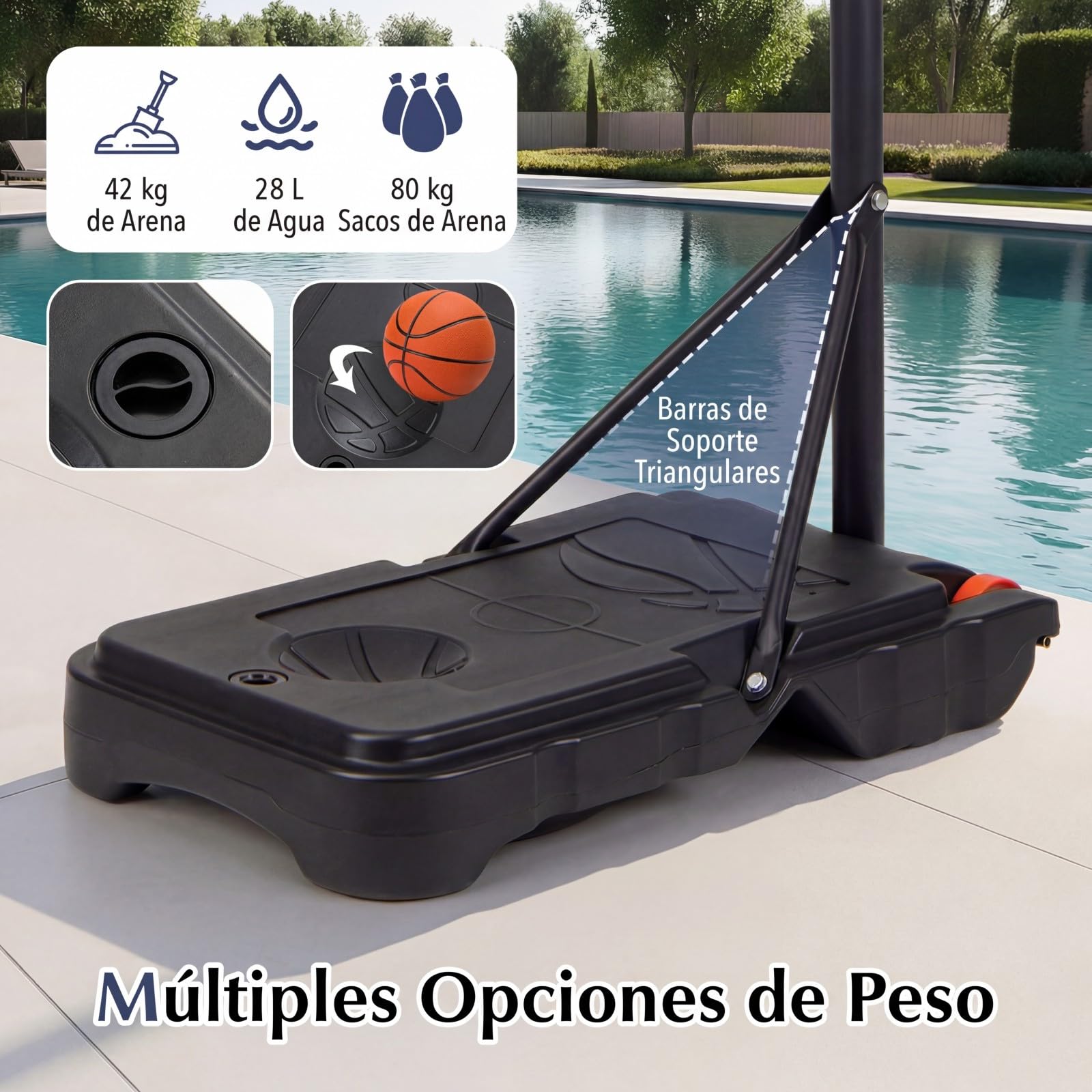 GYMAX Aro de Baloncesto para Niños, Canasta Ajustable, Altura Regulable, Base Rellenable con 2 Ruedas, Soporte para Interior y Exterior para Niños y Jóvenes
