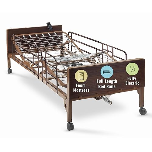 Cama de hospital eléctrica completa con colchón de espuma premium y rieles completos para uso doméstico e instalaciones médicas totalmente ajustable