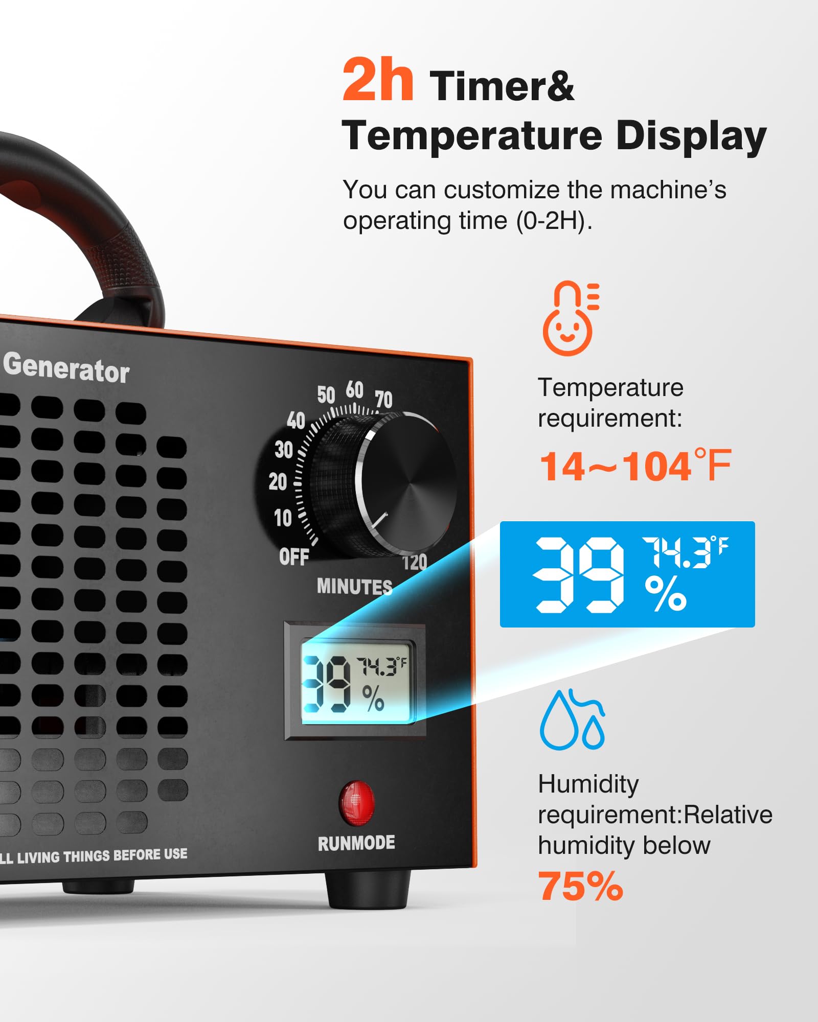 Generador de ozono de 60000 mg/H con pantalla de temperatura/humedad, temporizador de 120 minutos, purificador de aire ionizador O3 para espacios grandes (5000 pies cuadrados), máquina de ozono 4
