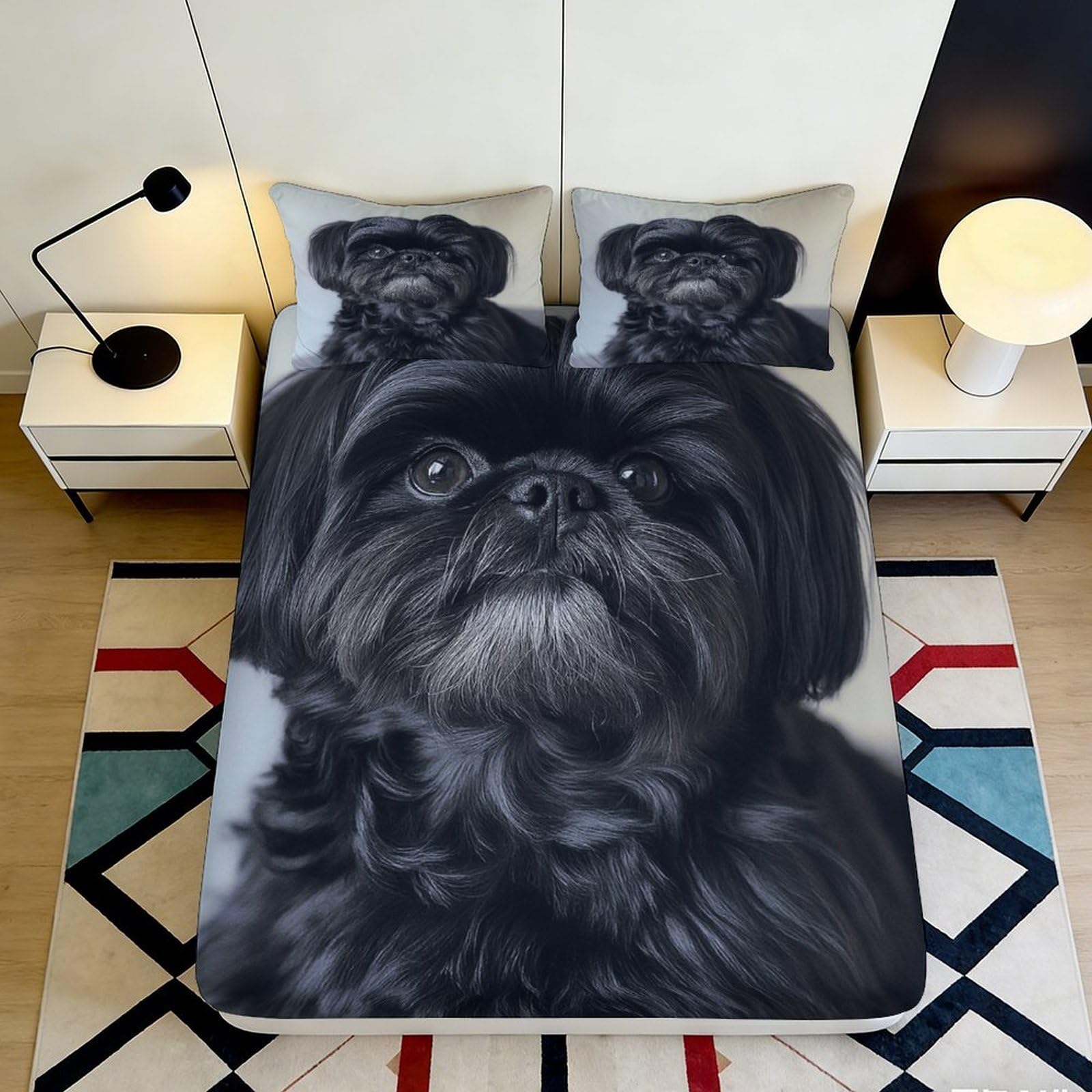 Jqzkxnhpbr Style-6 3D Printed Black Dog Portrait Fitted Sheet Microfiber Soft Breathable Puppy Bed Cover For Bedroom Dorm Mattress Protection Decor 90X200x25cm