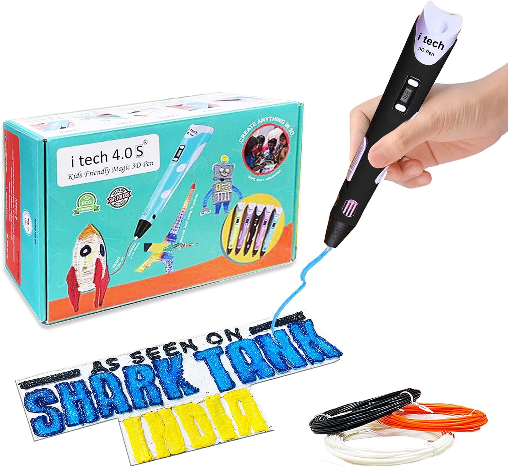 WOL3D Itech (Black) Magic 3D Pen for 3D Printing with Speed Control, Advanced Temperature Regulation, OLED Display & Ergonomic Design – Compatible with variety of Filaments for Creative DIY, Art.