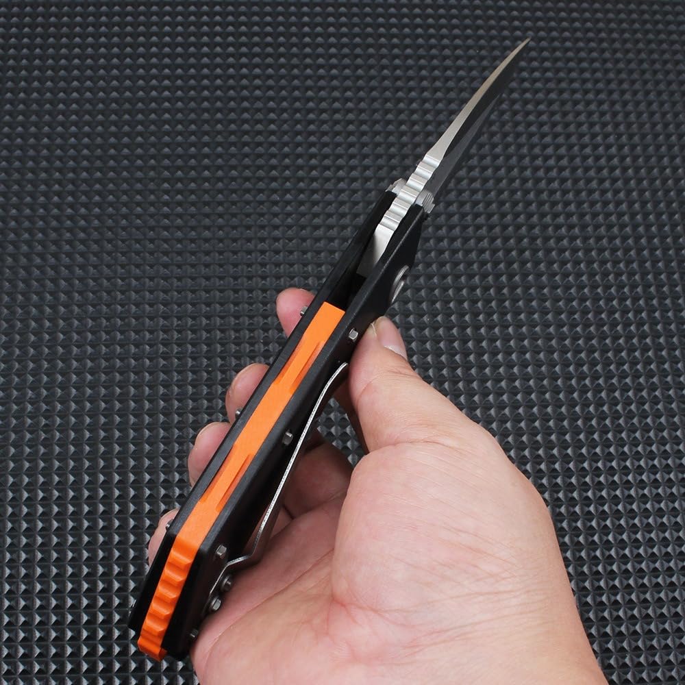 Generisch Klappmesser D2-Klinge G10-Griff 8,3 cm Satin-Finish，Khaki