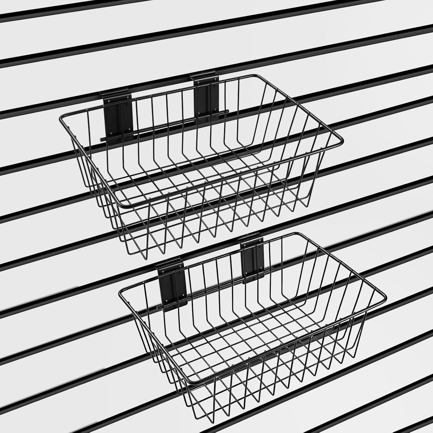 Polmart Slatwall Basket, Black (11¾" x 7⅞", 4-Pack)