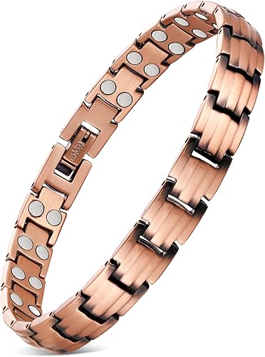 Feraco Pulseras de cobre para mujer, 2 pulseras magnéticas ultra resistentes con 3500 imanes Gauss, ajustables con herramienta de tamaño, 99.99%